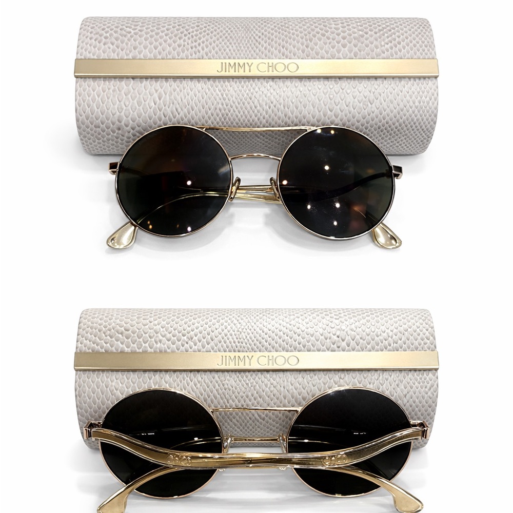 Jimmy Choo Black and Gold Round Sunglasses